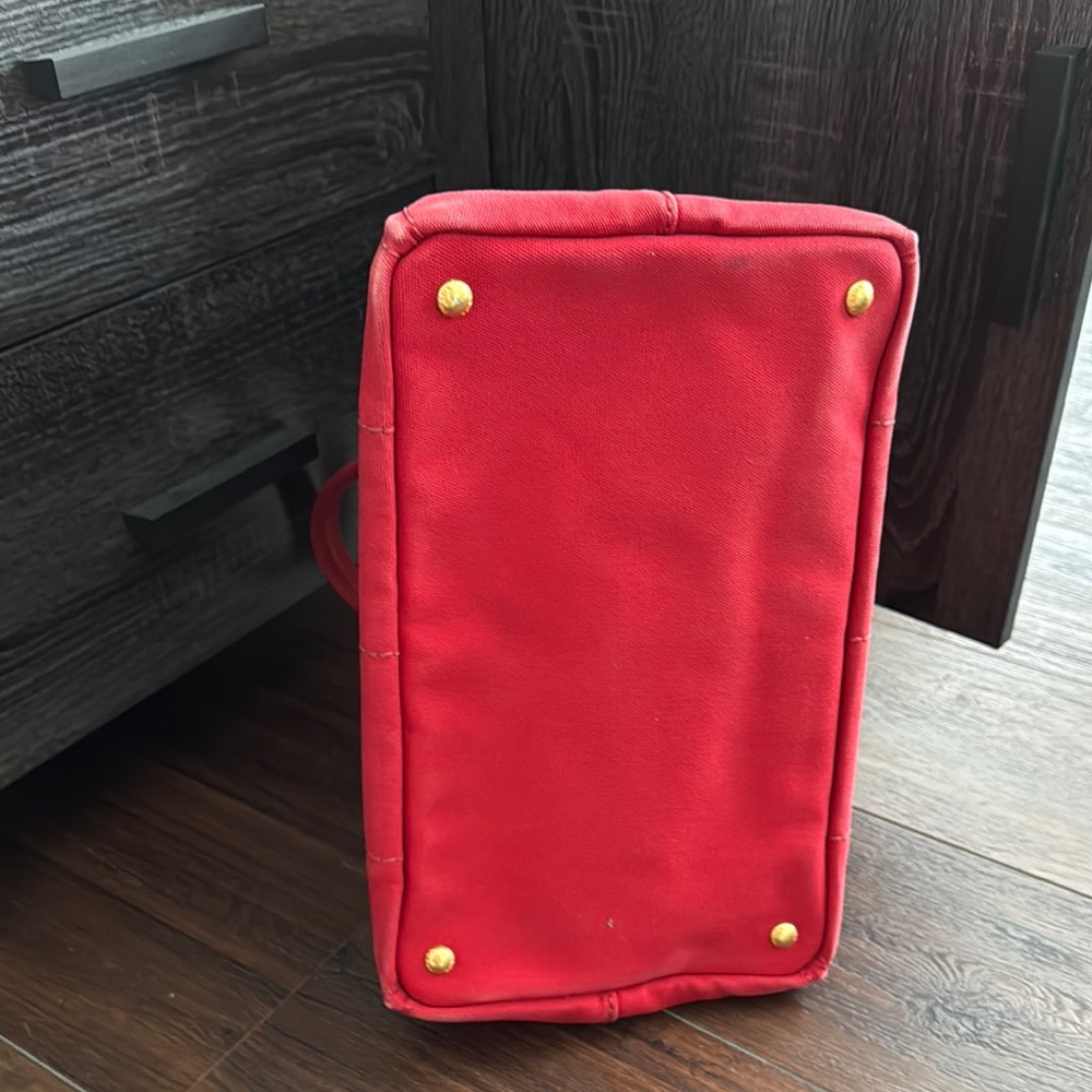Prada Canapa Pre Owned Red Tote Canvas Bag Logo and Structured Design.Code 194/A - Picture 8 of 17